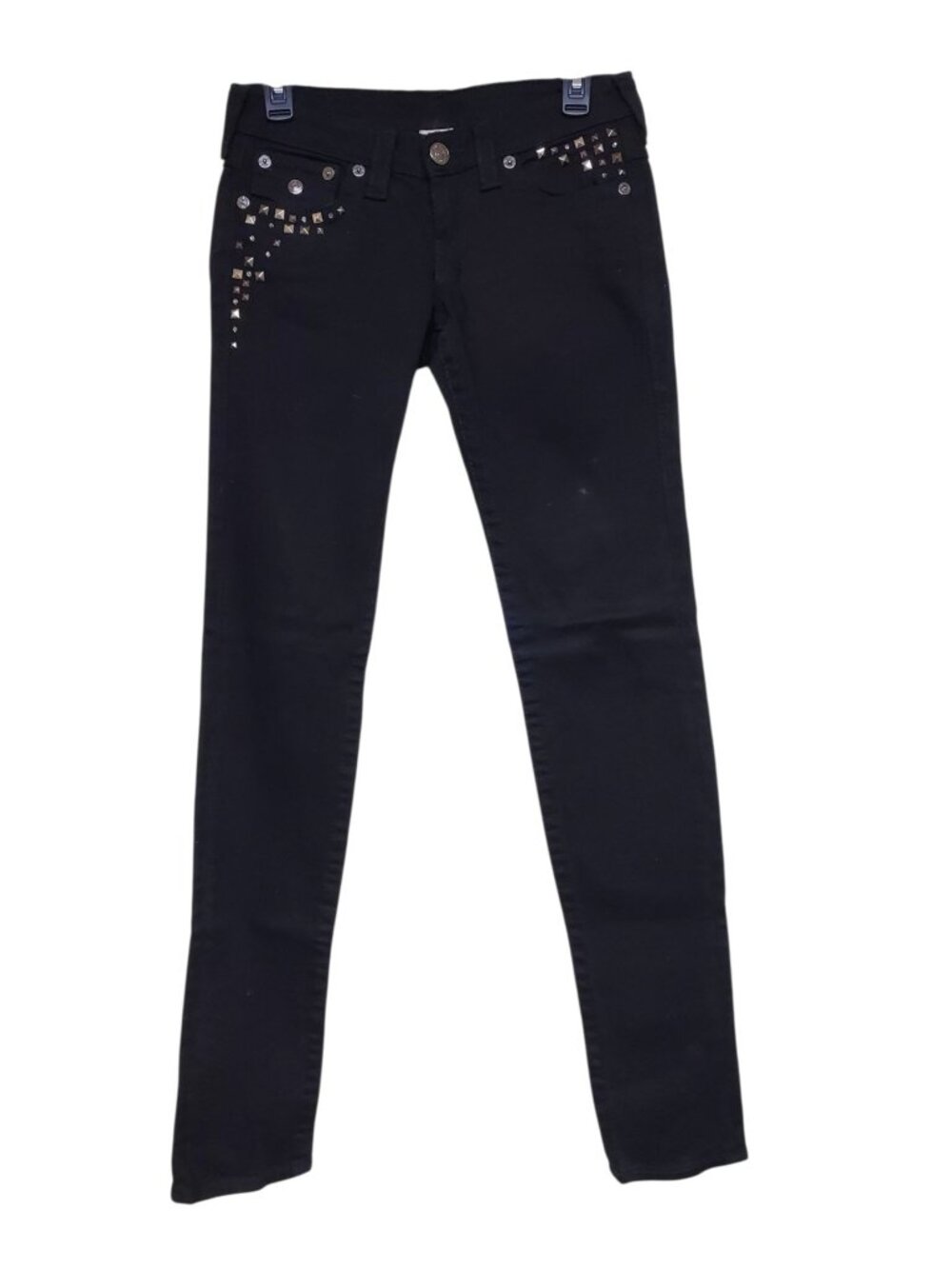 True Religion Julie Women's Black Gem Pyramid Studded Low Rise Skinny Jeans 26